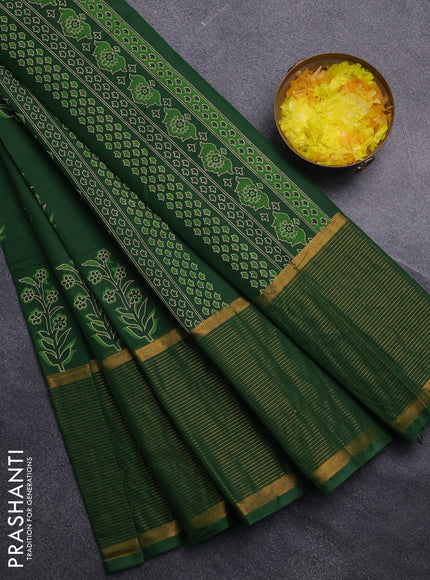 Chirala cotton saree green with floral butta prints and long zari woven border