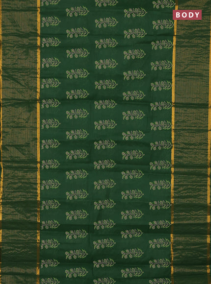 Chirala cotton saree green with floral butta prints and long zari woven border