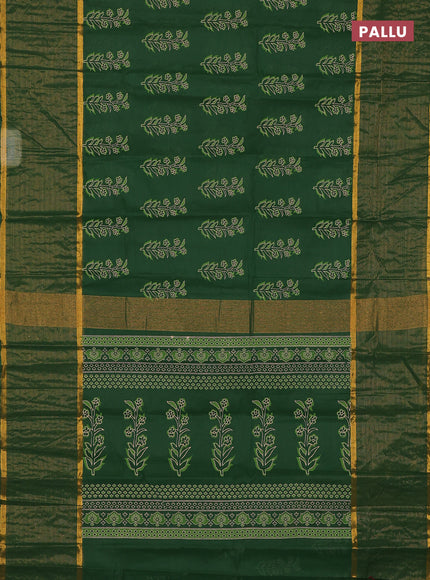Chirala cotton saree green with floral butta prints and long zari woven border