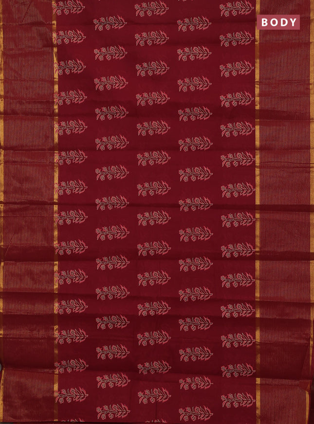 Chirala cotton saree maroon with floral butta prints and long zari woven border
