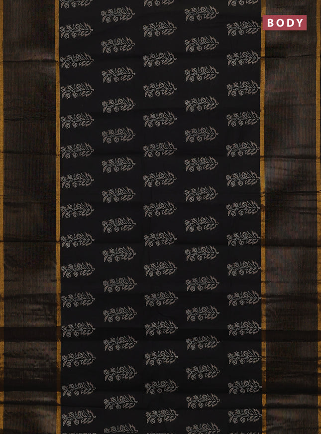Chirala cotton saree black with floral butta prints and long zari woven border
