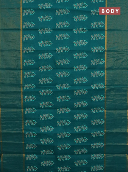 Chirala cotton saree teal green with floral butta prints and long zari woven border