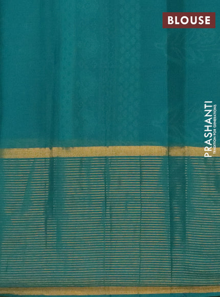 Chirala cotton saree teal green with floral butta prints and long zari woven border
