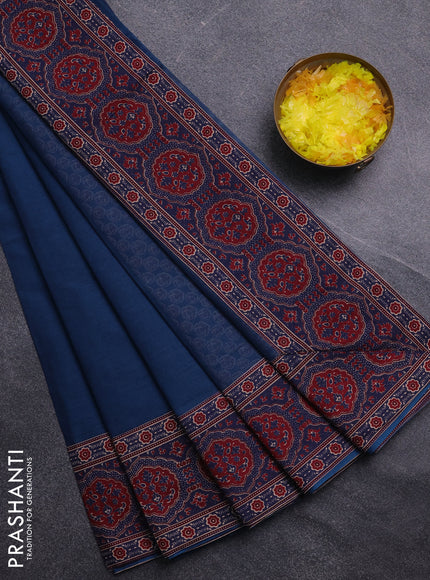 Chirala cotton saree peacock blue with plain body and printed border