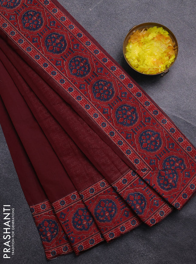 Chirala cotton saree deep maroon with plain body and printed border
