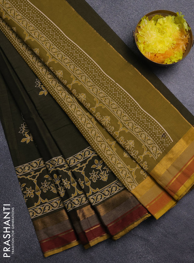 Chirala cotton saree sap green and multi colour with butta prints and zari woven border