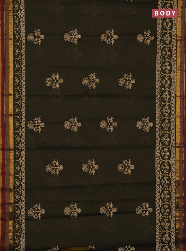 Chirala cotton saree sap green and multi colour with butta prints and zari woven border