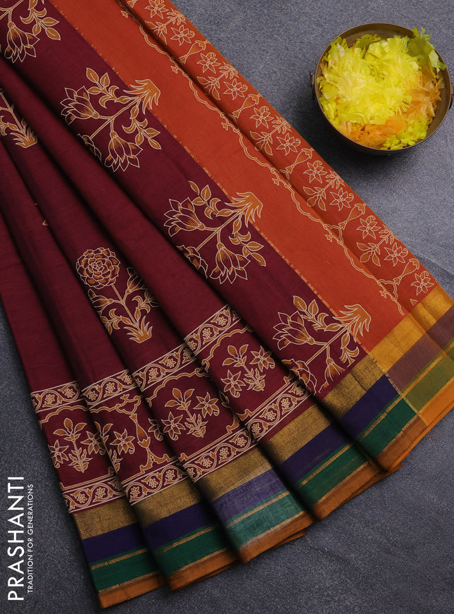 Chirala cotton saree maroon and multi colour with butta prints and zari woven border