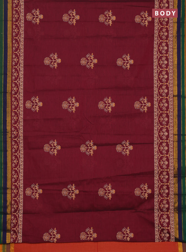 Chirala cotton saree maroon and multi colour with butta prints and zari woven border