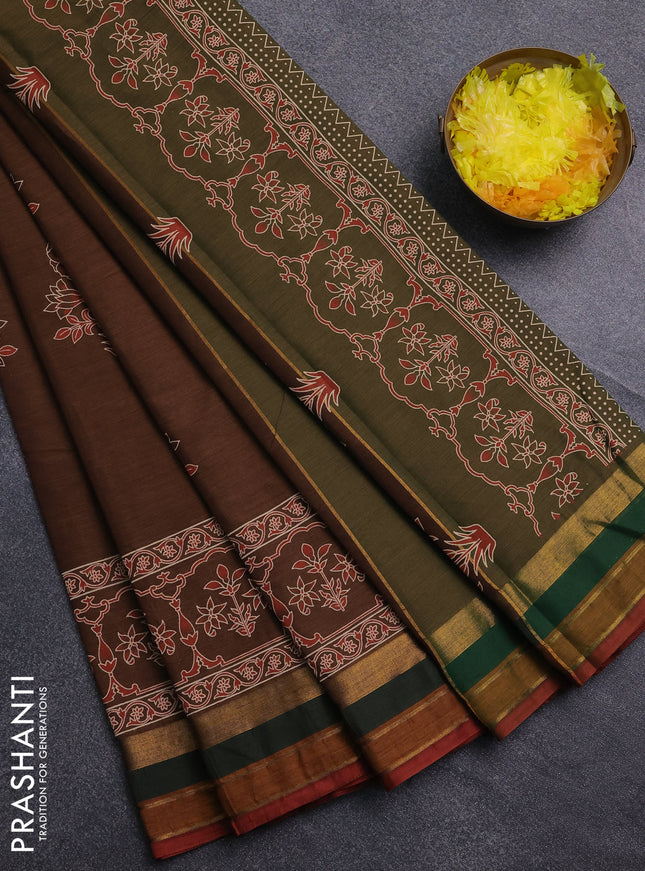 Chirala cotton saree brown shade and multi colour with butta prints and zari woven border
