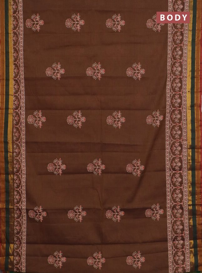 Chirala cotton saree brown shade and multi colour with butta prints and zari woven border