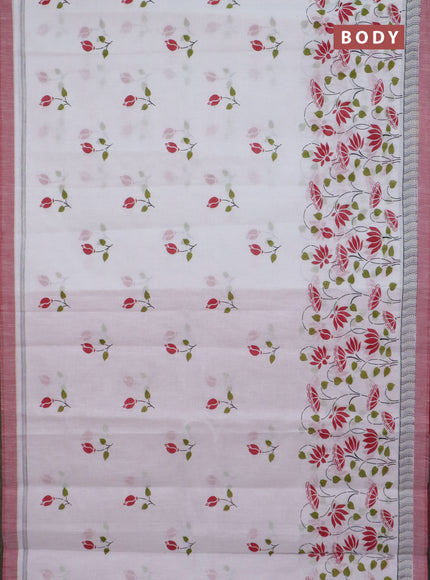 Chirala cotton saree off white and red with allover floral prints and printed border