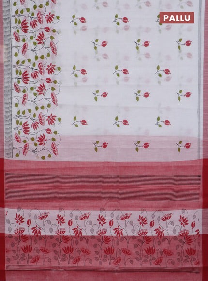 Chirala cotton saree off white and red with allover floral prints and printed border