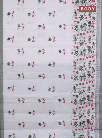 Chirala cotton saree off white and green with allover floral prints and printed border