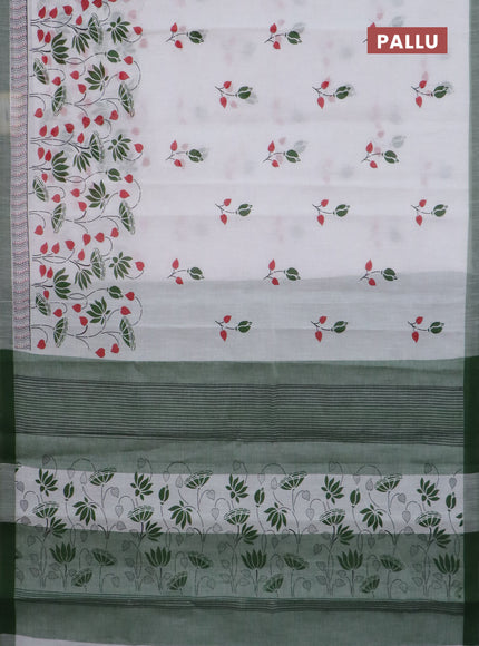 Chirala cotton saree off white and green with allover floral prints and printed border