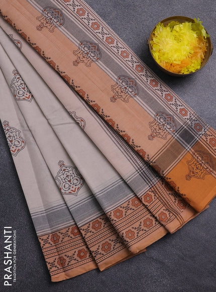 Chirala cotton saree beige and orange with butta prints and printed border