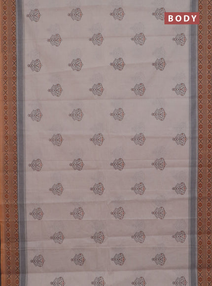 Chirala cotton saree beige and orange with butta prints and printed border