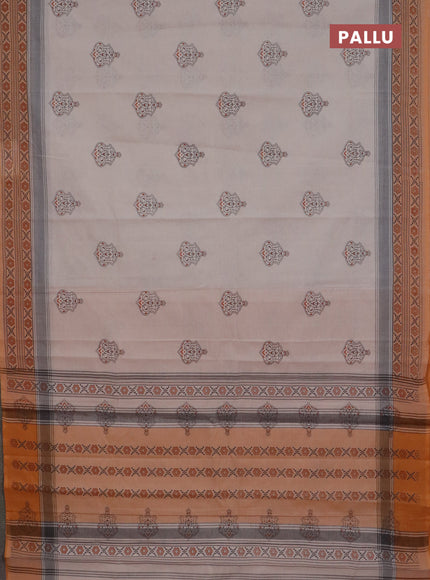 Chirala cotton saree beige and orange with butta prints and printed border