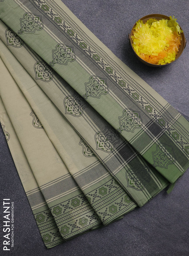 Chirala cotton saree mild pista green and pastel green with butta prints and printed border