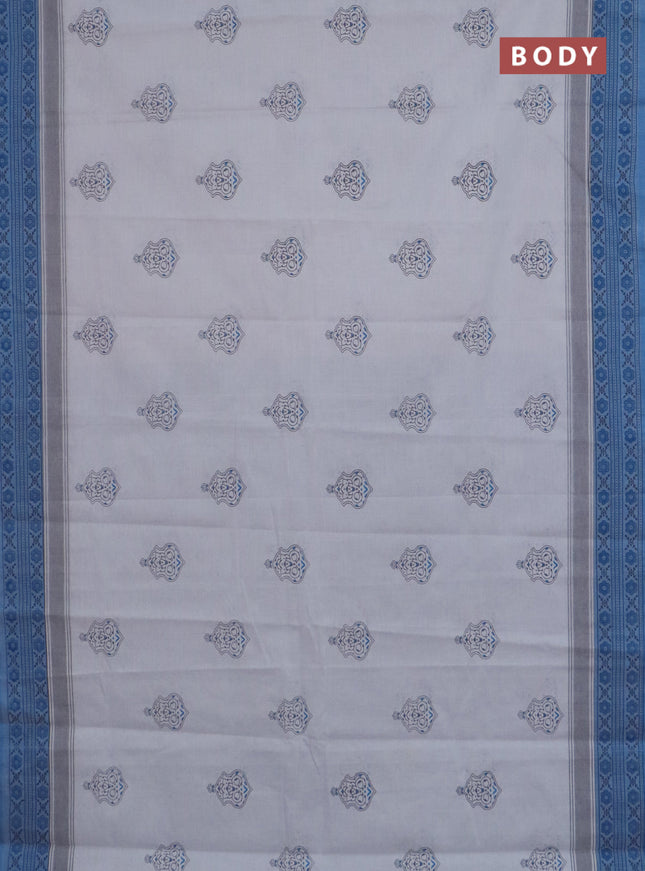 Chirala cotton saree pastel grey and cs blue with butta prints and printed border