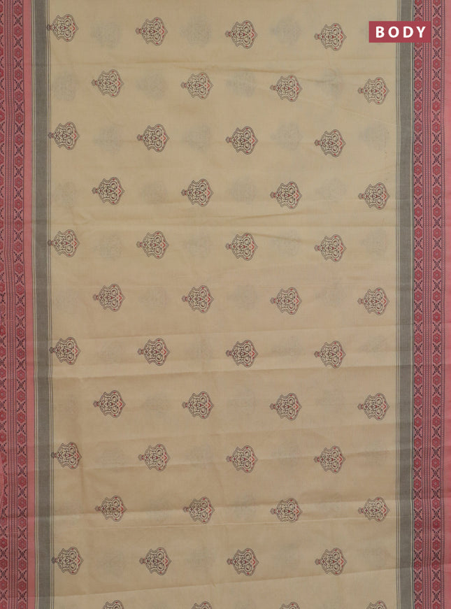 Chirala cotton saree cream and peach pink with butta prints and printed border