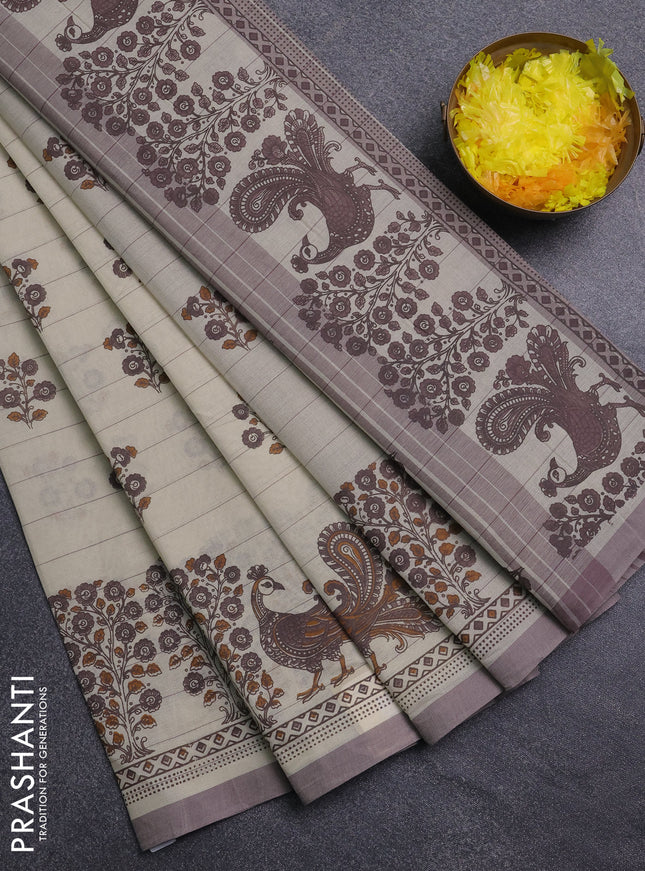 Chirala cotton saree cream and pastel brown with allover butta prints and printed border