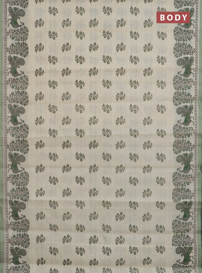 Chirala cotton saree cream and pastel green with allover butta prints and printed border