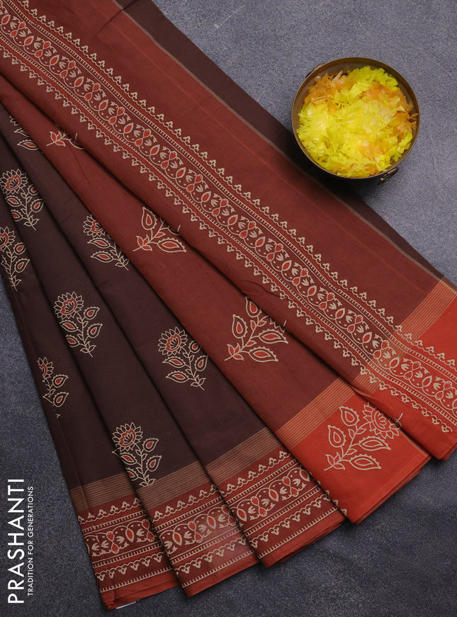 Chirala cotton saree brown shade and rust shade with allover butta prints and printed border