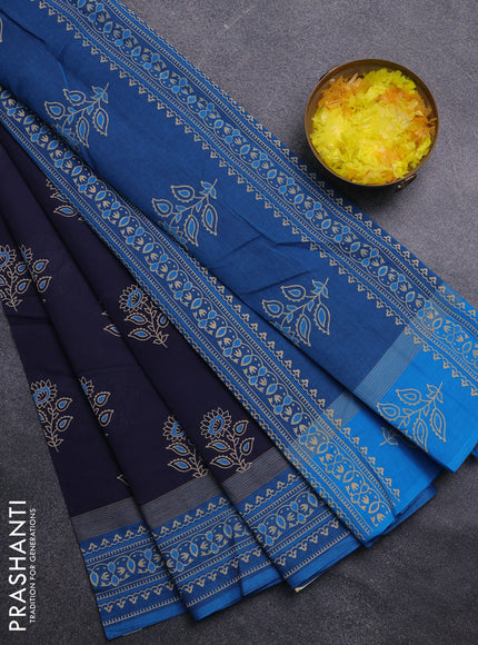 Chirala cotton saree navy blue and teal blue with allover butta prints and printed border