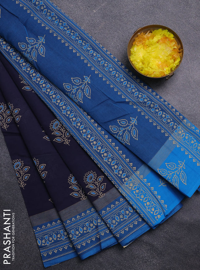 Chirala cotton saree navy blue and teal blue with allover butta prints and printed border