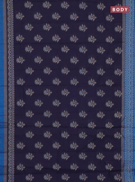 Chirala cotton saree navy blue and teal blue with allover butta prints and printed border