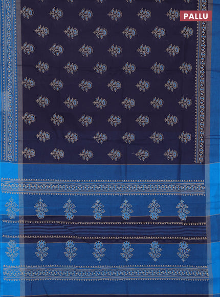 Chirala cotton saree navy blue and teal blue with allover butta prints and printed border