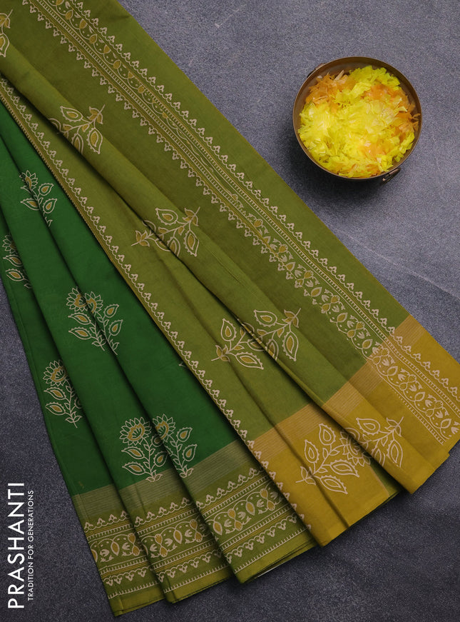 Chirala cotton saree green and green shade with allover butta prints and printed border