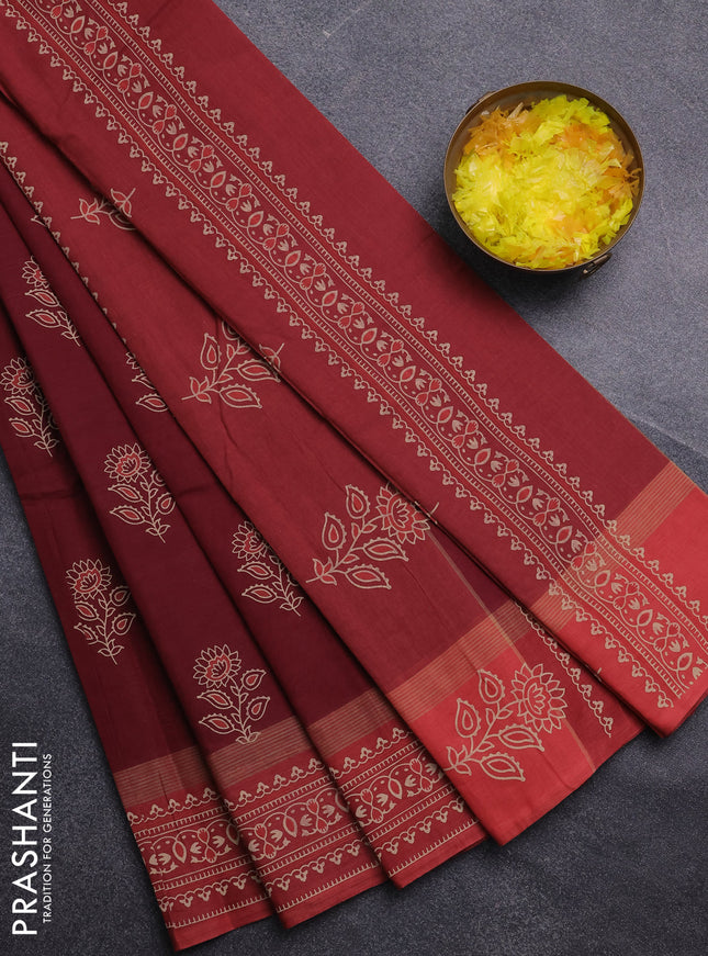 Chirala cotton saree maroon and maroon shade with allover butta prints and printed border