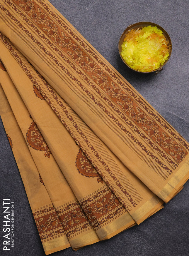 Chirala cotton saree yellow with butta prints and printed border