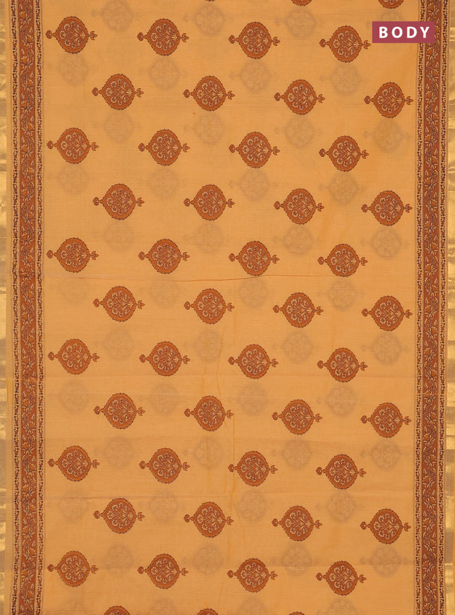 Chirala cotton saree yellow with butta prints and printed border
