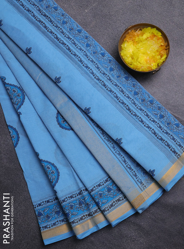 Chirala cotton saree light blue with butta prints and printed border