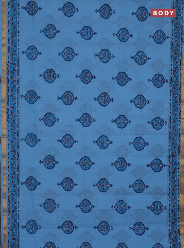 Chirala cotton saree light blue with butta prints and printed border
