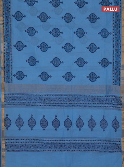 Chirala cotton saree light blue with butta prints and printed border
