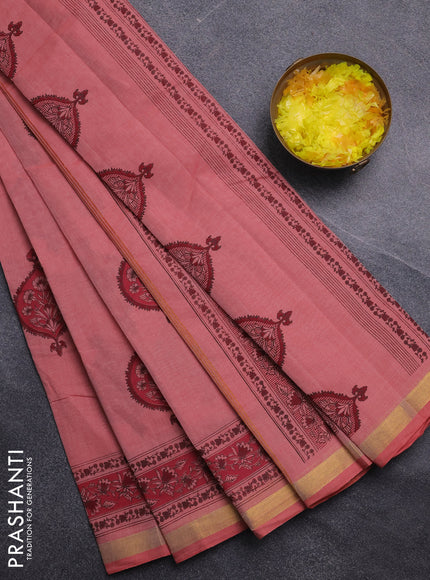 Chirala cotton saree peach pink with butta prints and printed border