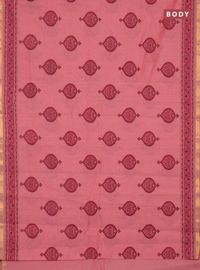 Chirala cotton saree peach pink with butta prints and printed border