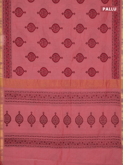 Chirala cotton saree peach pink with butta prints and printed border