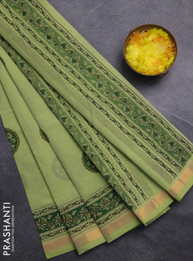 Chirala cotton saree light green with butta prints and printed border