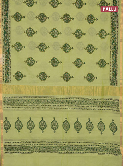 Chirala cotton saree light green with butta prints and printed border