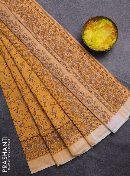 Chirala cotton saree yellow with allover prints and printed border