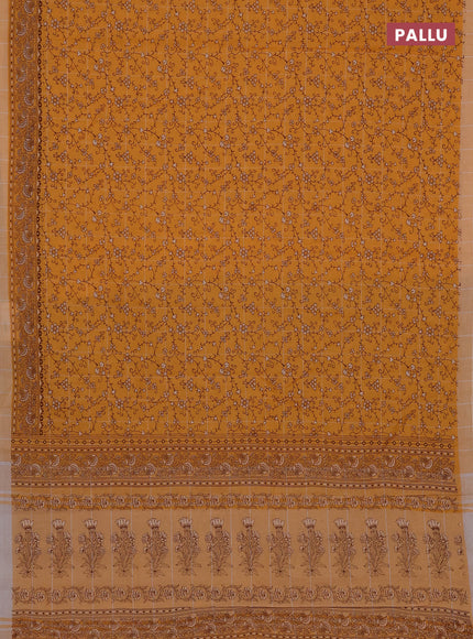 Chirala cotton saree yellow with allover prints and printed border