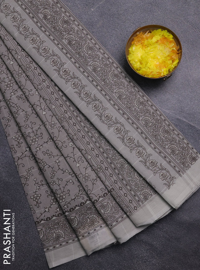 Chirala cotton saree grey with allover prints and printed border