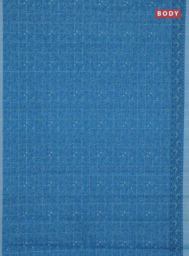 Chirala cotton saree teal blue and blue shade with allover prints and printed border