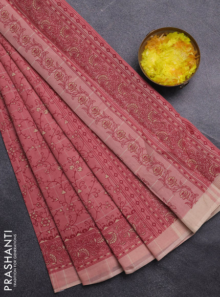 Chirala cotton saree peach pink and peach shade with allover prints and printed border