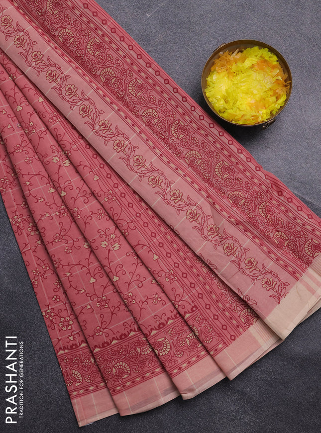 Chirala cotton saree peach pink and peach shade with allover prints and printed border